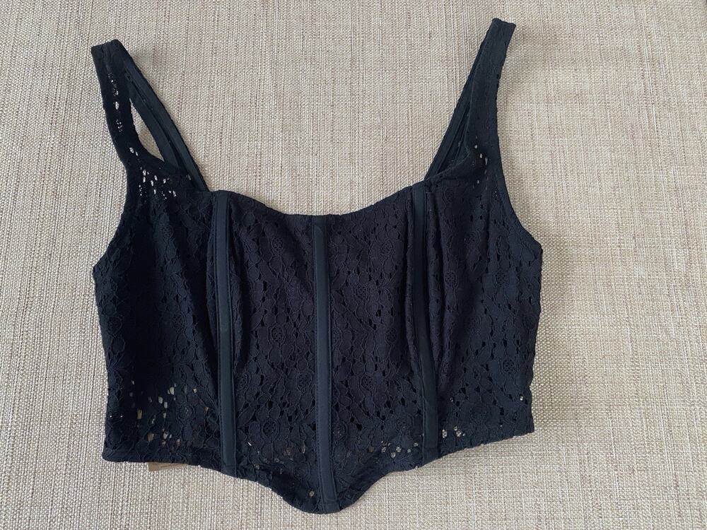 Fly Black Lace Corset Top Lingerie or Crop Top Size M